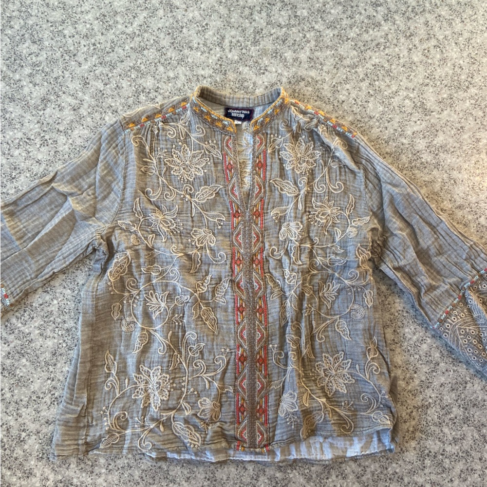 Grey linen Johnny Was blouse